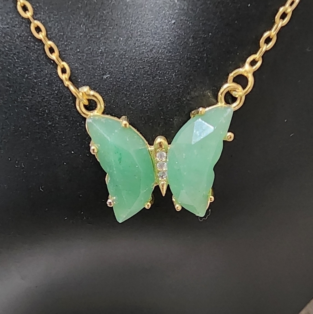Natural Green Gemstone Butterfly necklace